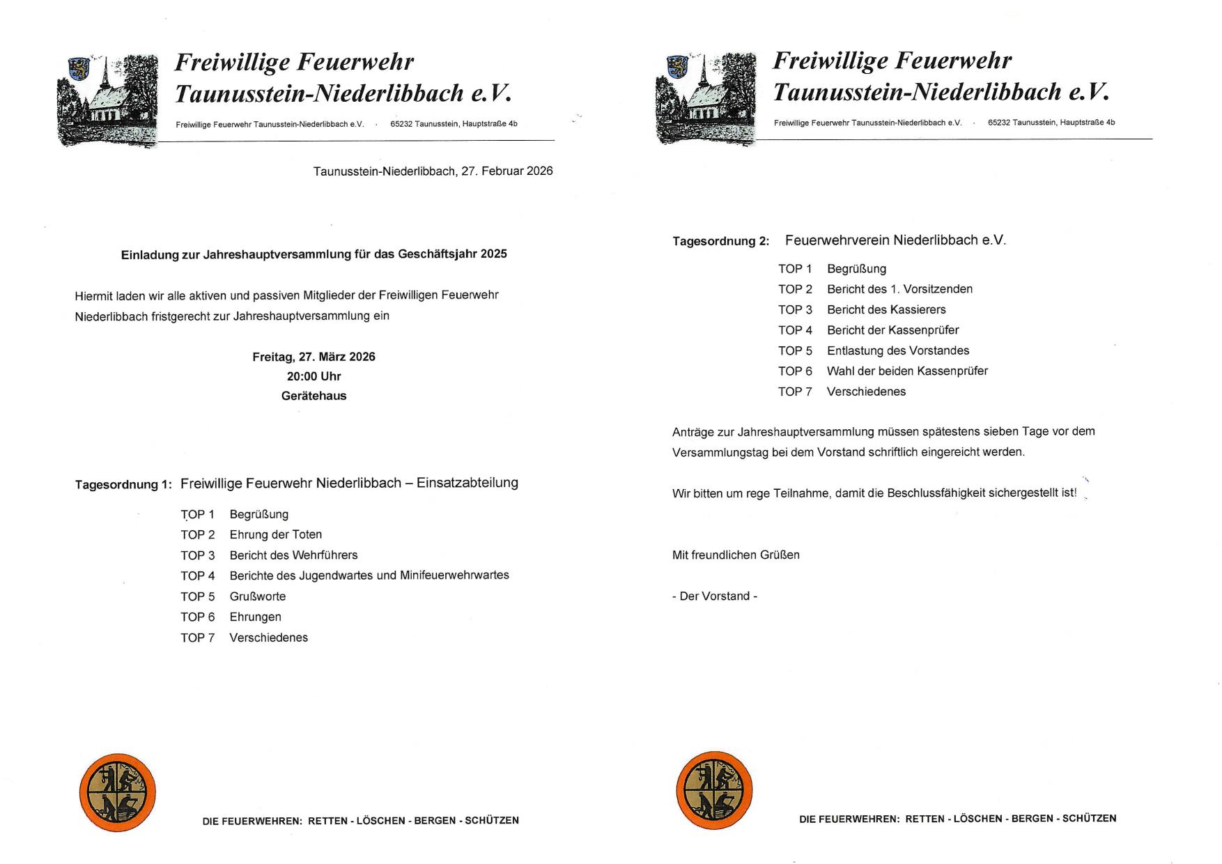 Einladung Jahreshauptversammlung 2025